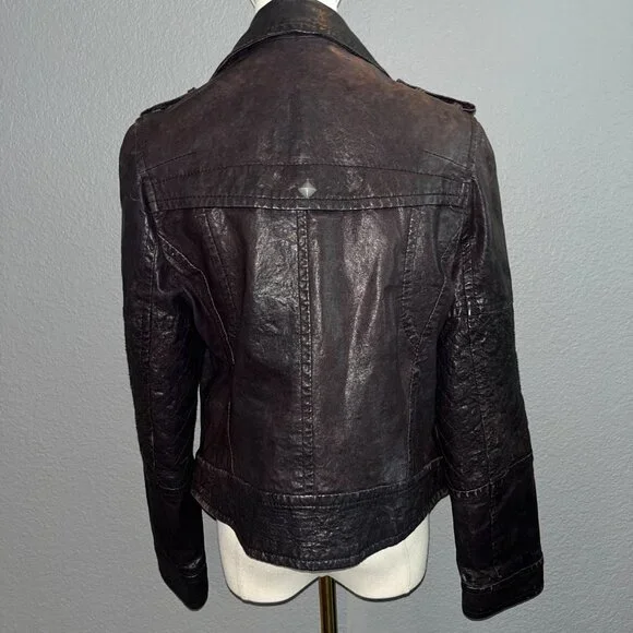Y - INN GENUINE LEATHER CHOCOLATE BROWN LEATHER MOTO JACKET - STUDDED - EU 48 - Picture 7 of 14